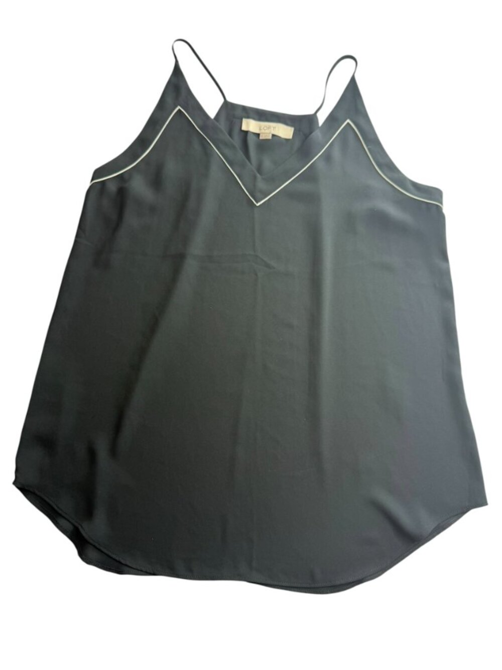 LOFT Tank Top V Neck. Black with White Piping. Size Women's Small